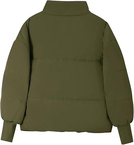 Women's Winter Quilted Jacket Long Sleeve Full Zipper Short Warm Jacket With Pockets