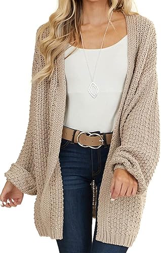 Womens Cardigan Solid Color Long Sleeve Open Front Chunky Knit Sweater Outwear
