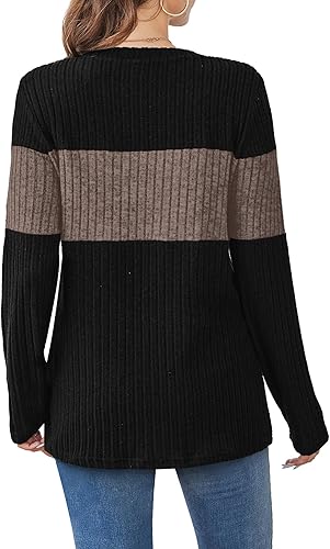 Womens Sweaters Trendy Color Block Tops Long Sleeve Shirts