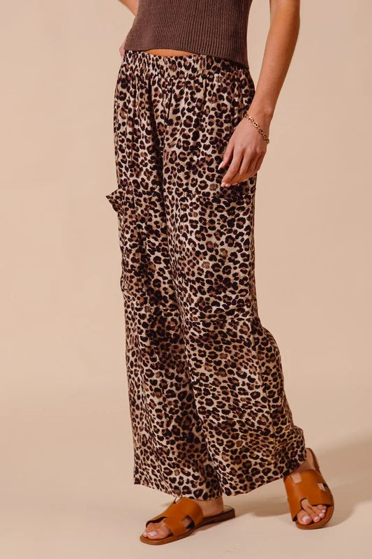 Classic Leopard Print Elastic-Waist Wide-Leg Pants